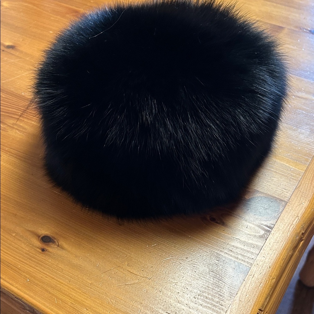 Express Black Fox Fur Pillbox Hat